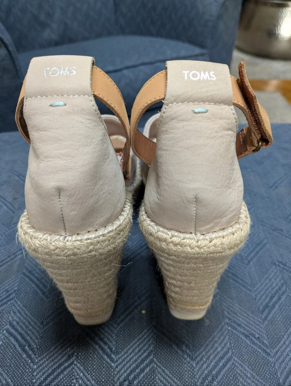 TOMS Cream Espadrille Wedge Sandals with Tan Ankle Strap